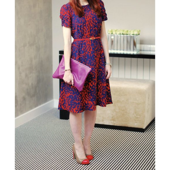 ASOS Red and Blue Print Open Back Belted Midi Dress 6 - Picture 2 of 12